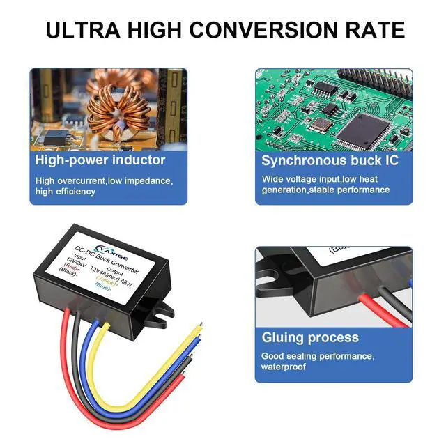 Alt view image 3 of 6 - DC 24V to 12V 4A (max) 48W Step-Down Converter - Waterproof DC Buck Regulator Module (2 pcs)