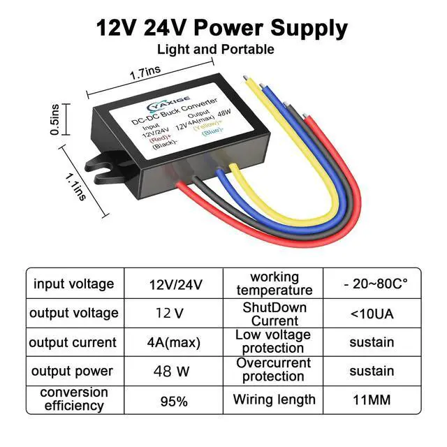 Alt view image 4 of 6 - DC 24V to 12V 4A (max) 48W Step-Down Converter - Waterproof DC Buck Regulator Module (2 pcs)
