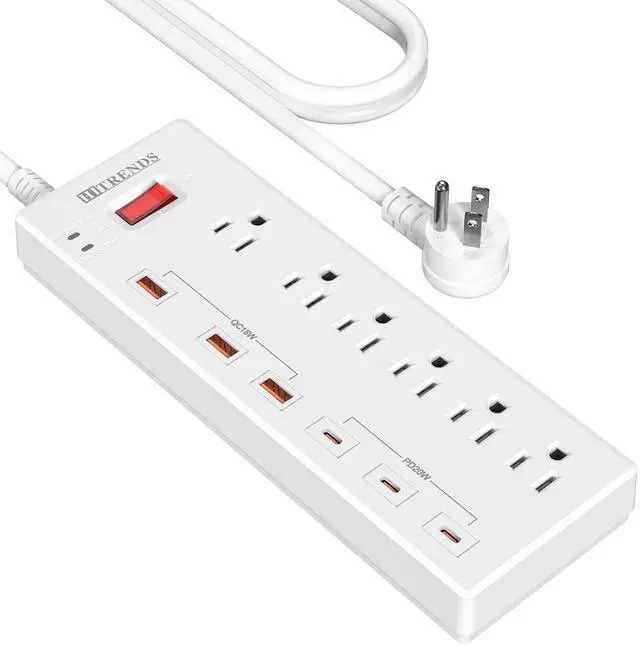 Main image of Power Strip, Surge Protector with 6 AC Outlets & 6 USB Ports (3 USB-C & 3 USB-A), 20W PD Fast Charging USB-C, 6 Ft Flat Plug Extension Cord with Multiple Outlet, 1625W/13A, for Home Office