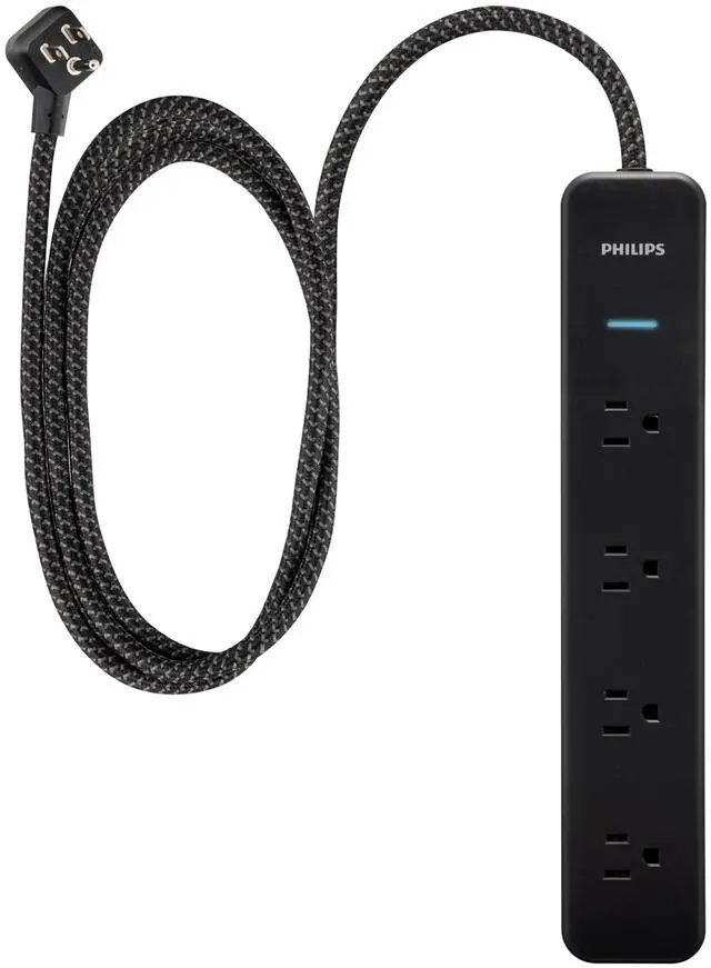 Main image of Surge Protector Power Strip, 4 Ft Braided Extension Cord | 4 Outlet Extender (Wide Spaced), 450 Joules, Flat Plug, Wall Mount, Home Office Dorm Essentials, Black, SPP3503B/37