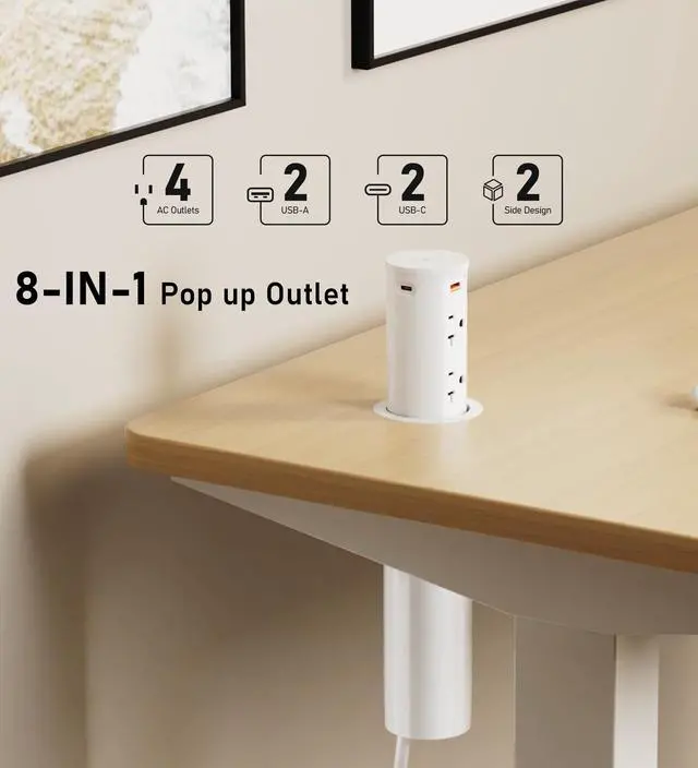 Alt view image 3 of 7 - 20A Pop Up Outlet for Countertop,Recessed Power Strip 2.5-Inch Hole,Tamper Resistant Receptacle,20W USB C,4 Outlets,Space Saver for Kitchen,Office Desk,12 AWG Extension Cord,ETL Listed (White)