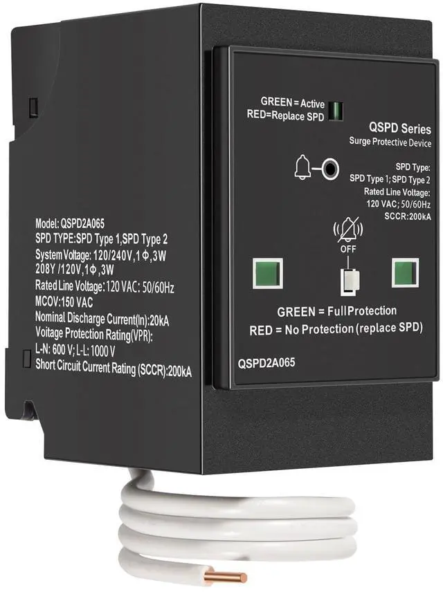 Main image of Replacement for Siemens QSPD2A065P Plug-in Surge Protection Device, 2-Pole 65kA 120/240V, 1Ø, 3W, Fits Siemens Type QP Load Centers, Whole House Power Spike Protection, LED Indicator & Audible Alarm