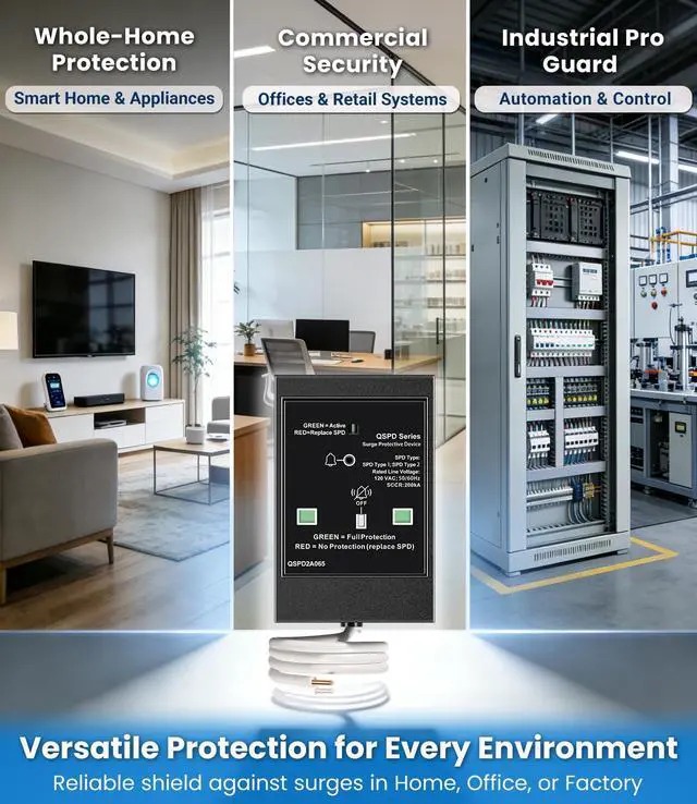 Alt view image 3 of 7 - Replacement for Siemens QSPD2A065P Plug-in Surge Protection Device, 2-Pole 65kA 120/240V, 1Ø, 3W, Fits Siemens Type QP Load Centers, Whole House Power Spike Protection, LED Indicator & Audible Alarm