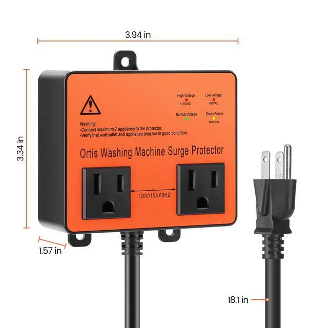 Alt view image 6 of 7 - Washing Machine Surge Protector, Double Outlet Voltage Protector for Home Appliances with Time Delay, Protects Against Brownout, Spike, Instant Surge All Voltage Abnormalities, Orange