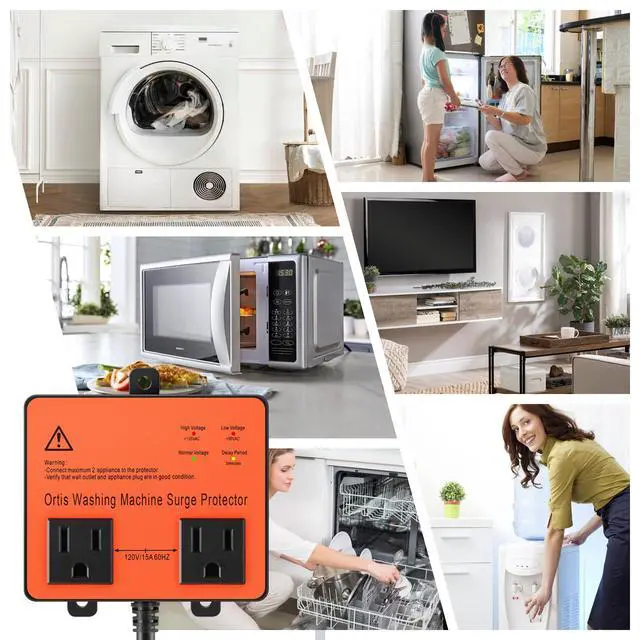 Alt view image 7 of 7 - Washing Machine Surge Protector, Double Outlet Voltage Protector for Home Appliances with Time Delay, Protects Against Brownout, Spike, Instant Surge All Voltage Abnormalities, Orange