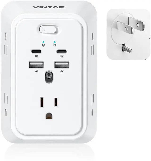 Main image of 2 Prong to 3 Prong Outlet Adapter, 2 Prong Outlet Extender with 5 AC | 5 Outlets, 4 USB(2 USB C), Widely Spaced Extender, Polarized Plug, 1800J Surge Protector, Mountable Wall Tap for Older House