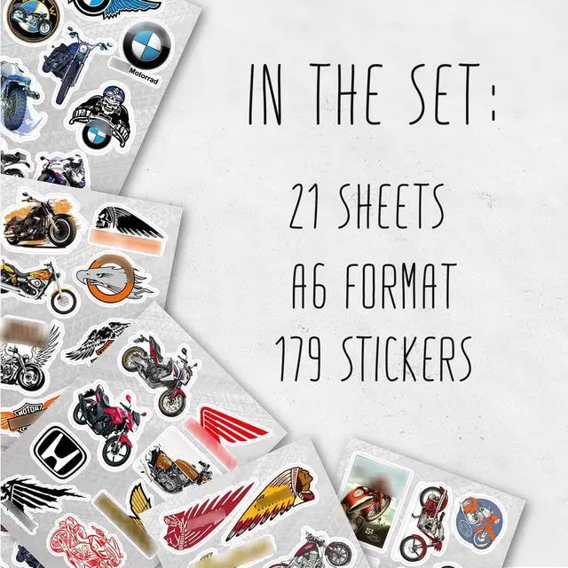 Alt view image 5 of 7 - 179 Pcs Motorcycle Stickers - Strong Adhesive & Waterproof Stickers for Adults, Small Stickers, Gifts for Men Vinyl Stickers