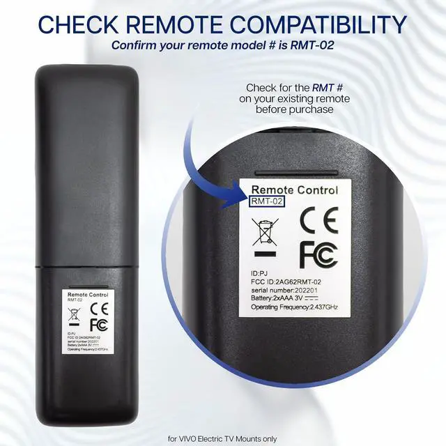Alt view image 2 of 2 - Spare RF Remote for Compatible Electric Motorized TV Mounts, 2 Memory Settings, Radio Frequency, Wide Operating Range, Batteries Not Included, Black, PT-RT-70