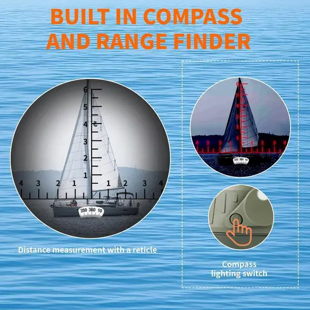 Alt view image 3 of 7 - 10x50 Marine Binoculars, IPX7 Waterproof Binoculars for Boating | Binoculars for Adults with Illuminated Rangefinder Compass BAK4 Prism FMC Lens for Sailing, Navigation, Bird Watching