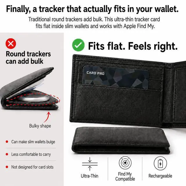 Alt view image 3 of 7 - 2026 MFi Certified Wallet Tracker Card Compatible with Apple Find My (iOS Only), Rechargeable Slim Card Finder for Wallets, Luggage, Passports, Thinnest Item Tracker for Purse, Backpack, Gifts