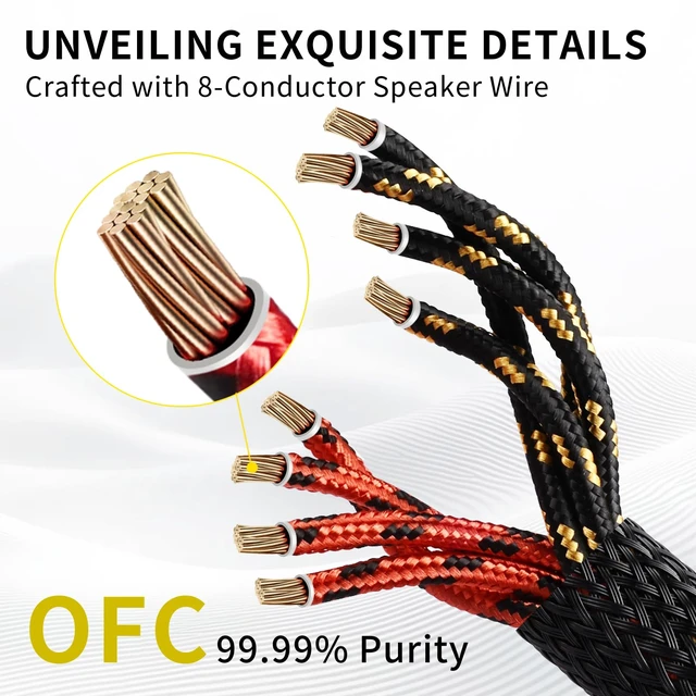 Alt view image 2 of 7 - YYTCG 9 AWG 2-Pack Speaker Cable with 2 Banana Plugs to 4 Spades Per Cable | 99.99% OFC Core, 24K Gold-Plated Plugs, Ferrite Cores, Speaker Wire with Connectors for Amplifiers, Home Theater