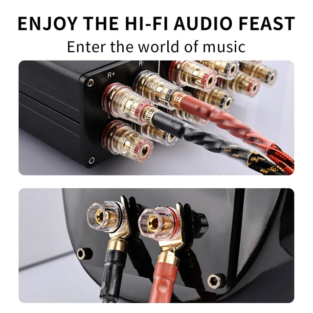 Alt view image 5 of 7 - YYTCG 9 AWG 2-Pack Speaker Cable with 2 Banana Plugs to 4 Spades Per Cable | 99.99% OFC Core, 24K Gold-Plated Plugs, Ferrite Cores, Speaker Wire with Connectors for Amplifiers, Home Theater
