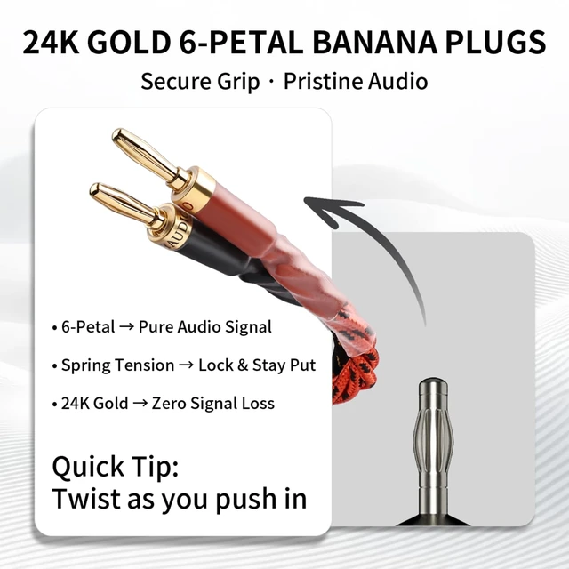 Alt view image 6 of 7 - YYTCG 9 AWG 2-Pack Speaker Cable with 2 Banana Plugs to 4 Spades Per Cable | 99.99% OFC Core, 24K Gold-Plated Plugs, Ferrite Cores, Speaker Wire with Connectors for Amplifiers, Home Theater