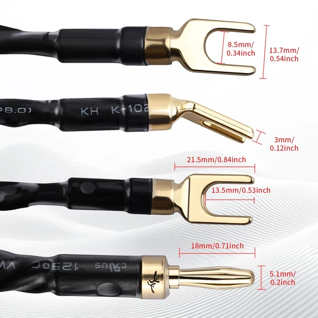 Alt view image 7 of 7 - YYTCG 9 AWG 2-Pack Speaker Cable with 2 Banana Plugs to 4 Spades Per Cable | 99.99% OFC Core, 24K Gold-Plated Plugs, Ferrite Cores, Speaker Wire with Connectors for Amplifiers, Home Theater