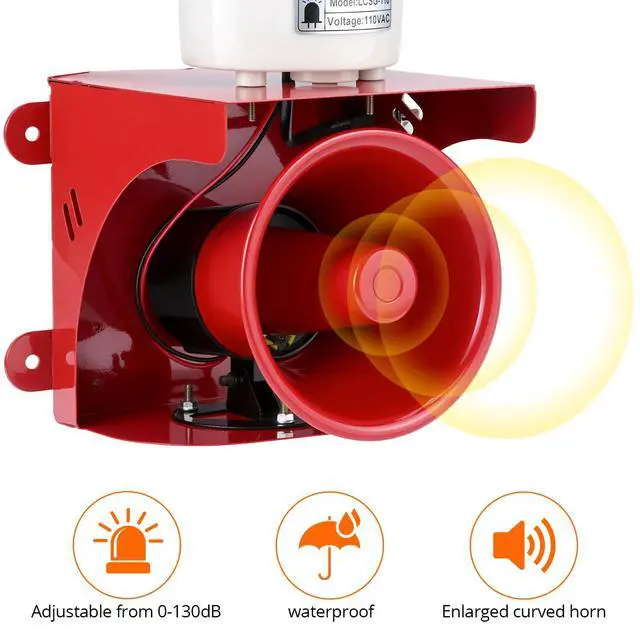 Alt view image 3 of 7 - Industrial Siren Alarm Strobe Light, AC110V-120V, 120dB Emergency Strobe Security Alarm for Warehouse, Factory, School (No Switch, Always On)