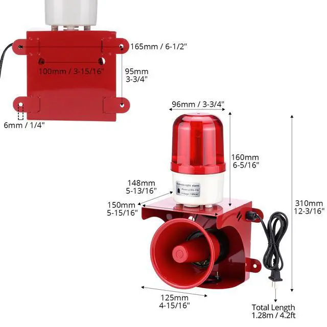 Alt view image 6 of 7 - Industrial Siren Alarm Strobe Light, AC110V-120V, 120dB Emergency Strobe Security Alarm for Warehouse, Factory, School (No Switch, Always On)