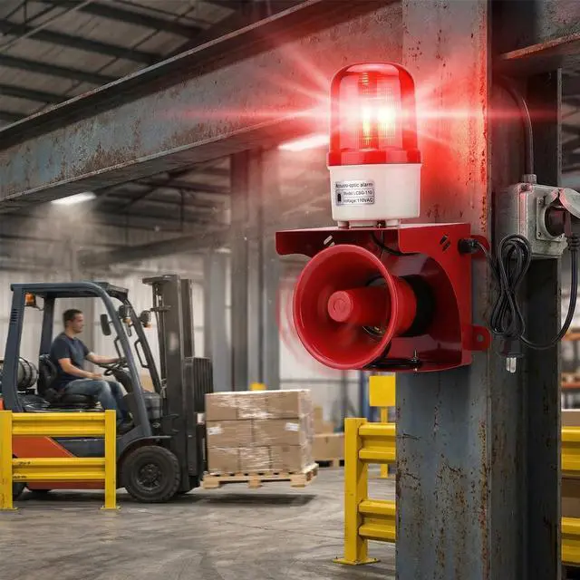 Alt view image 4 of 7 - Industrial Siren Alarm Strobe Light, AC110V-120V, 120dB Emergency Strobe Security Alarm for Warehouse, Factory, School (No Switch, Always On)