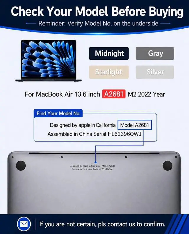 Alt view image 2 of 7 - A2681 Replacement Screen 13.6" for MacBook Air M2 2022 Full LCD(Starlight) | Model: EMC 4074, 13.6 inch2560x1664Full Display Assembly, Fix Kit, Installation Guide