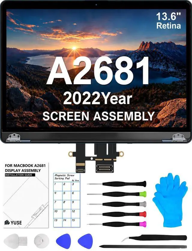 Main image of A2681 Replacement Screen 13.6" for MacBook Air M2 2022 Full LCD(Starlight) | Model: EMC 4074, 13.6 inch2560x1664Full Display Assembly, Fix Kit, Installation Guide