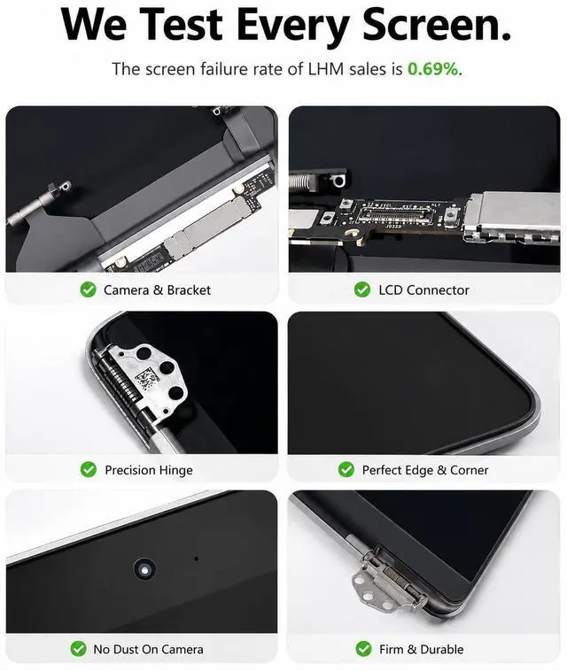 Alt view image 6 of 7 - A2681 Replacement Screen 13.6" for MacBook Air M2 2022 Full LCD(Starlight) | Model: EMC 4074, 13.6 inch2560x1664Full Display Assembly, Fix Kit, Installation Guide