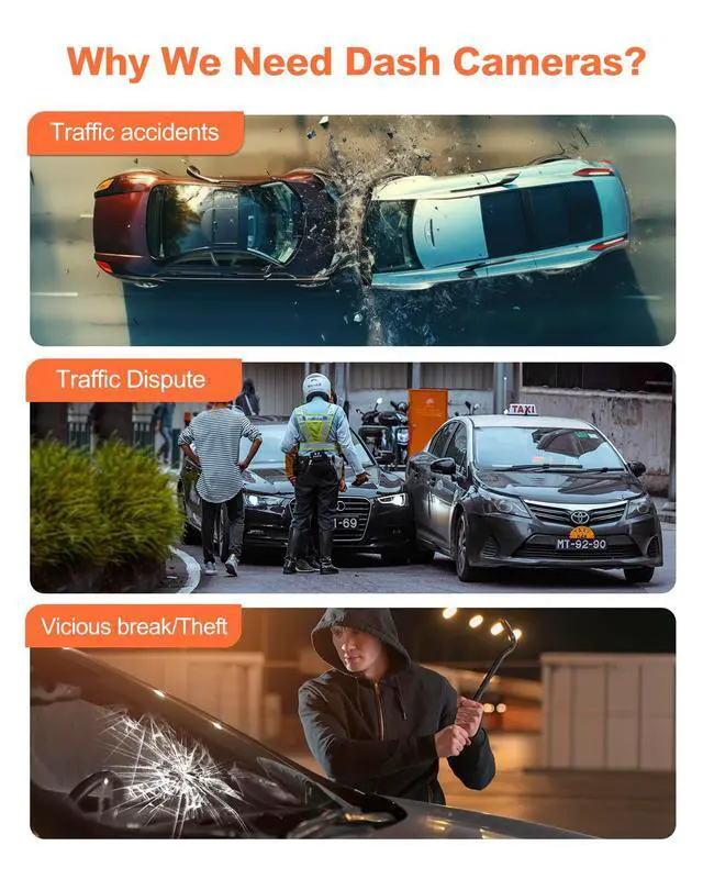 Alt view image 2 of 7 - 4K Dash Cam, Built-in WiFi GPS, Touch Screen Car Camera, 24Hr Parking Monitor, Loop Recording, Dash Camera for Cars with App Control, HDR, G-Sensor Support 256GB Max