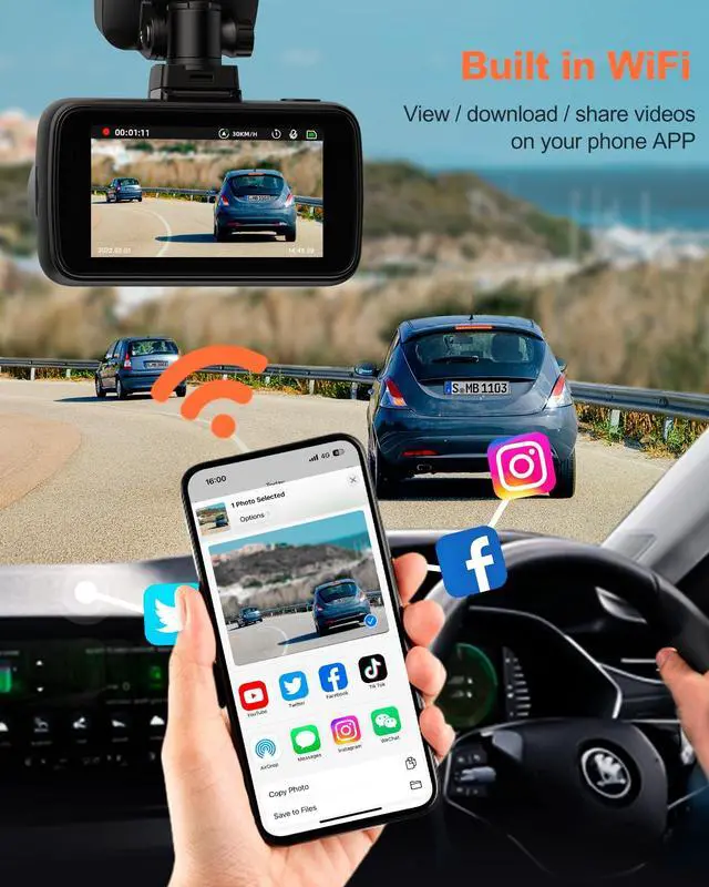 Alt view image 6 of 7 - 4K Dash Cam, Built-in WiFi GPS, Touch Screen Car Camera, 24Hr Parking Monitor, Loop Recording, Dash Camera for Cars with App Control, HDR, G-Sensor Support 256GB Max