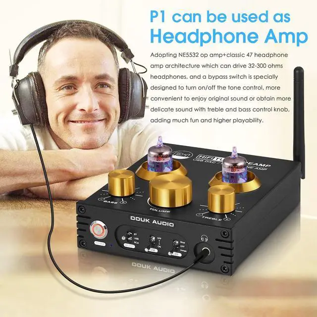 Alt view image 3 of 7 - Bluetooth Tube Preamp: HiFi Stereo Preamplifier Receiver | Headphone Amp | USB DAC | Tone Control for Home Theater, Desktop Listening (P1)