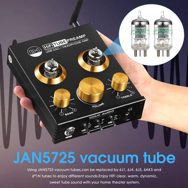 Alt view image 5 of 7 - Bluetooth Tube Preamp: HiFi Stereo Preamplifier Receiver | Headphone Amp | USB DAC | Tone Control for Home Theater, Desktop Listening (P1)