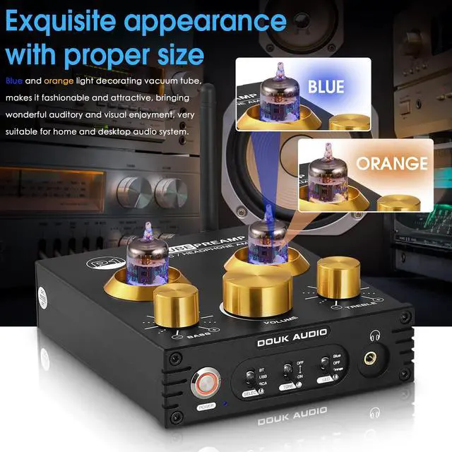Alt view image 7 of 7 - Bluetooth Tube Preamp: HiFi Stereo Preamplifier Receiver | Headphone Amp | USB DAC | Tone Control for Home Theater, Desktop Listening (P1)
