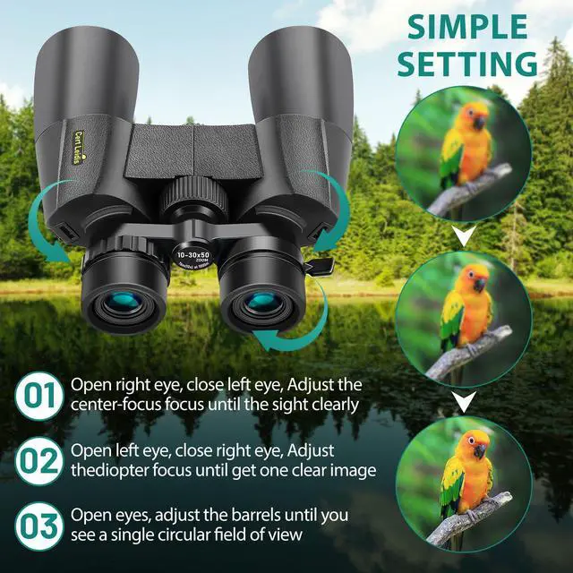 Alt view image 4 of 7 - 10-30x50 Zoom Binoculars for Adults High Power, Low Light Night Vision, BAK4 Prism with FMC Lens, Waterpoof, HD Professional Binoculars for for Bird Watching Hunting Travel Concerts & Sports