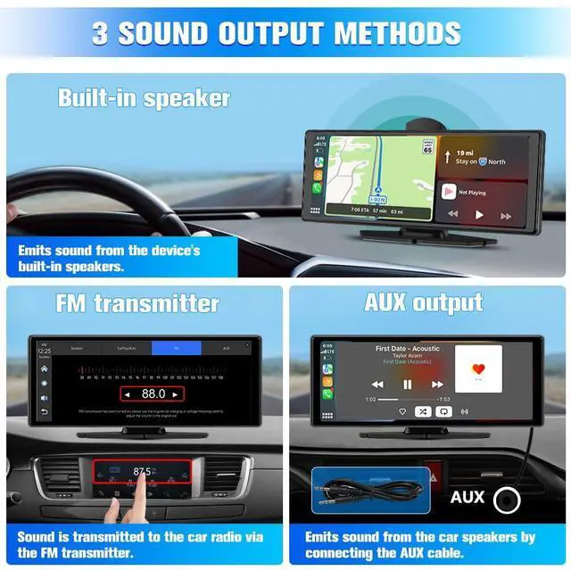Alt view image 6 of 7 - Portable Wireless CarPlay Screen for Car with 4K Dash Cam+1080P Backup Camera, 10.26IPS Touchscreen Car Stereo, Supports CarPlay/Android Auto/Voice Control/GPS Navigation/Bluetooth/Mirror Link