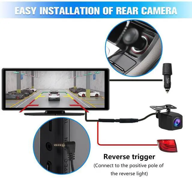 Alt view image 7 of 7 - Portable Wireless CarPlay Screen for Car with 4K Dash Cam+1080P Backup Camera, 10.26IPS Touchscreen Car Stereo, Supports CarPlay/Android Auto/Voice Control/GPS Navigation/Bluetooth/Mirror Link