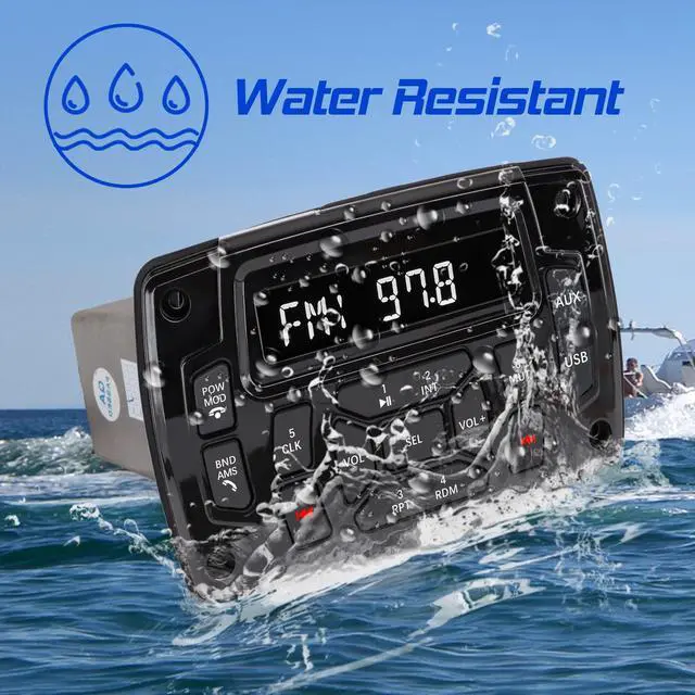 Alt view image 4 of 7 - Marine Stereo Audio Radio Bluetooth Car Stereo Receivers Waterproof Player MP3 Boat Media with AM/FM Music Radio USB Input for Golf Cart Motorcycle UTV Head Unit Sound System