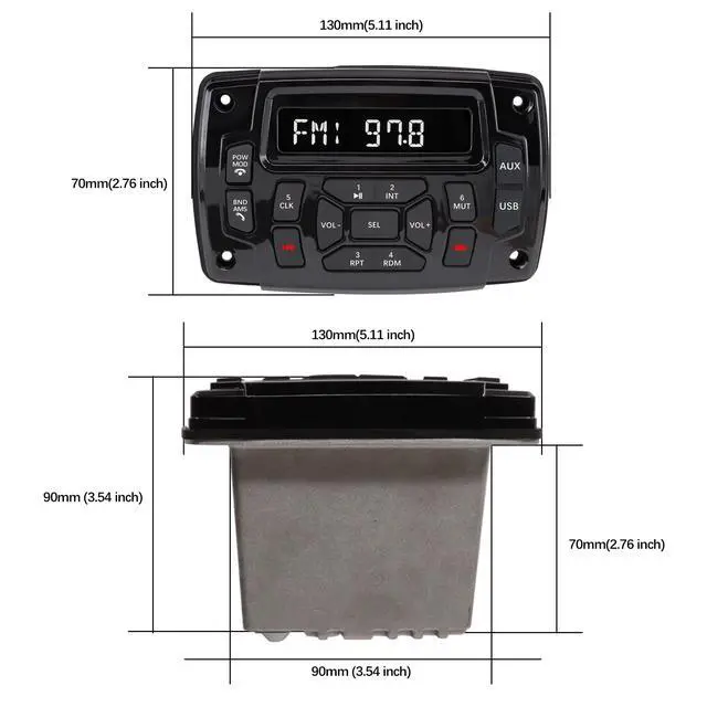 Alt view image 5 of 7 - Marine Stereo Audio Radio Bluetooth Car Stereo Receivers Waterproof Player MP3 Boat Media with AM/FM Music Radio USB Input for Golf Cart Motorcycle UTV Head Unit Sound System