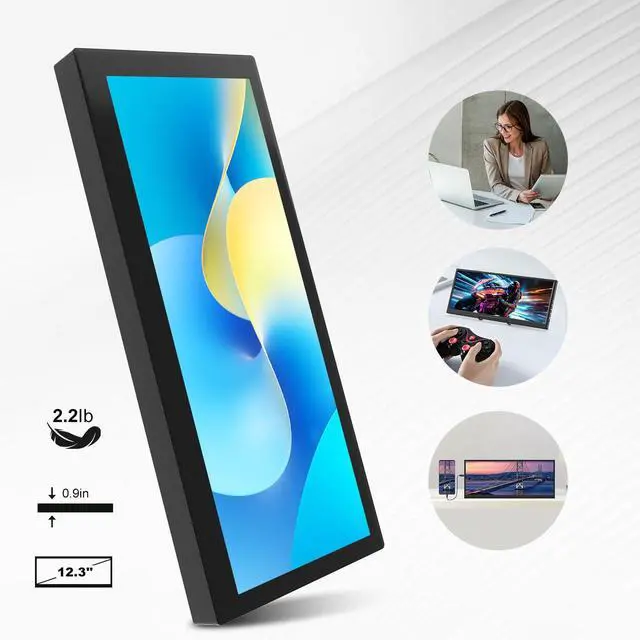 Alt view image 2 of 7 - 12.3 Inch IPS Stretched Bar LCD Travel Display 1920 * 720 Secondary Monitor | HDMI USBC, Mini Portable Monitor Metal Material for Laptop Computer Windows Aida64 GPU CPU RAM Monitoring,Built-in Speaker