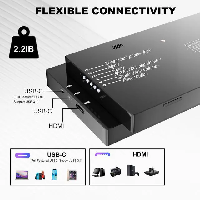 Alt view image 4 of 7 - 12.3 Inch IPS Stretched Bar LCD Travel Display 1920 * 720 Secondary Monitor | HDMI USBC, Mini Portable Monitor Metal Material for Laptop Computer Windows Aida64 GPU CPU RAM Monitoring,Built-in Speaker