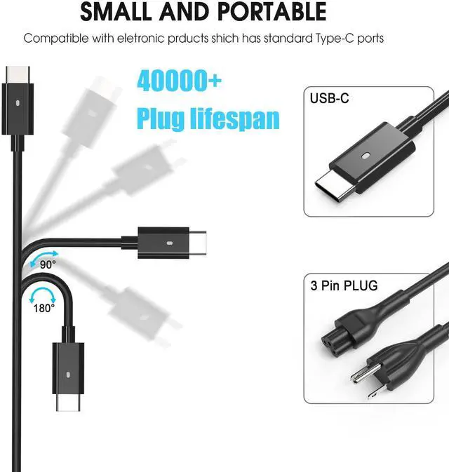Alt view image 3 of 6 - 130W USB C Type C Adapter Laptop Charger Compatible with Dell XPS 15 2in1 9575 Precision 5530 2in1 5550 5750 3560 3550 3551 Latitude 7410 7310 7210 9410 9510 9575 5420 5520 5510 Power Supply Cord