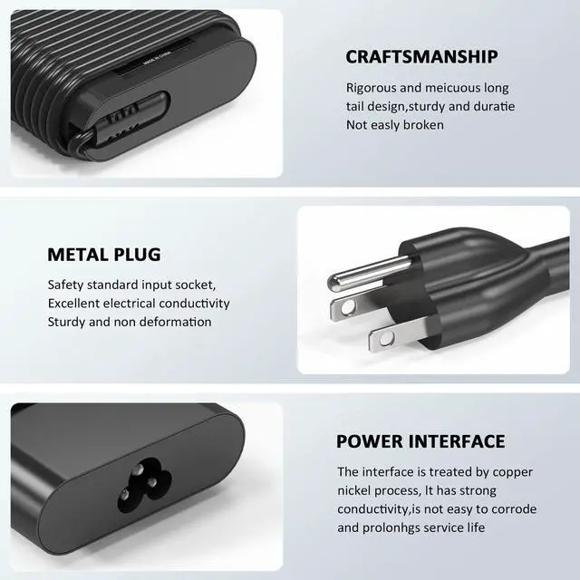 Alt view image 4 of 6 - 130W USB C Type C Adapter Laptop Charger Compatible with Dell XPS 15 2in1 9575 Precision 5530 2in1 5550 5750 3560 3550 3551 Latitude 7410 7310 7210 9410 9510 9575 5420 5520 5510 Power Supply Cord
