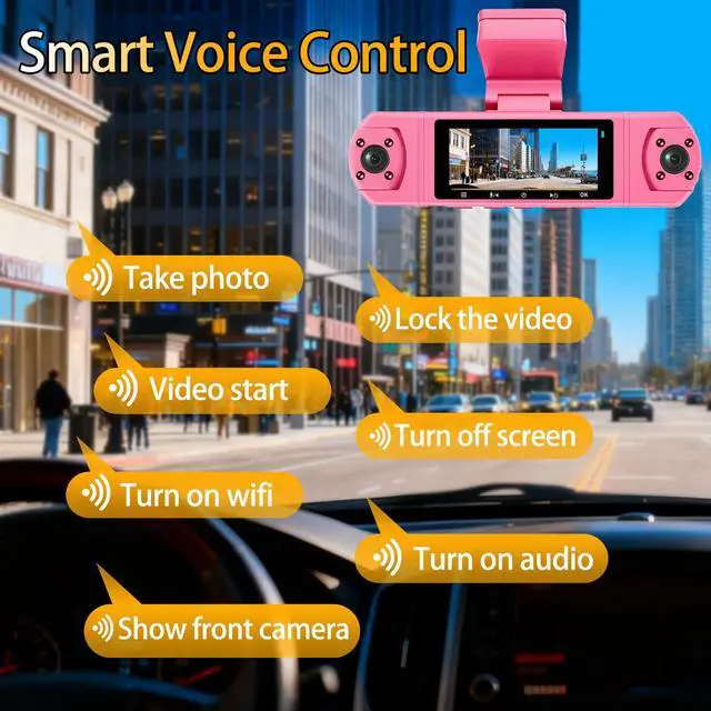 Alt view image 3 of 7 - 4 Channel Dash Cam,360 Degree, Front and Rear Inside Dash Cam for Cars, APP Control, Built-in WiFi,8 IR Night Vision, Parking Mode, Loop Recording, Fre 64G SD Card, Voice Control,3K+1080P x3
