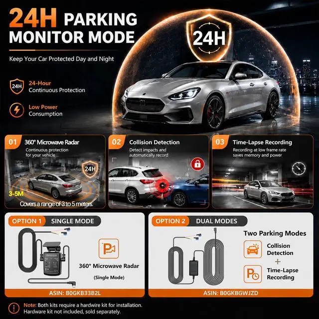 Alt view image 5 of 7 - 4 Channel Dash Cam,360 Degree, Front and Rear Inside Dash Cam for Cars, APP Control, Built-in WiFi,8 IR Night Vision, Parking Mode, Loop Recording, Fre 64G SD Card, Voice Control,3K+1080P x3