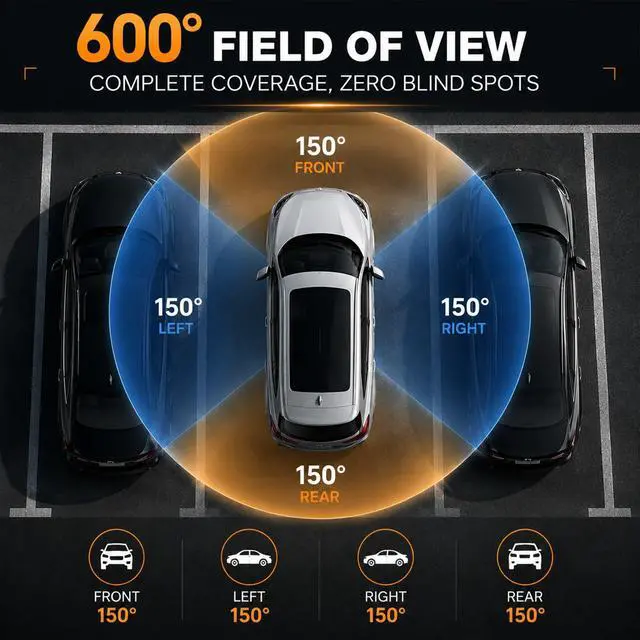 Alt view image 6 of 7 - 4 Channel Dash Cam,360 Degree, Front and Rear Inside Dash Cam for Cars, APP Control, Built-in WiFi,8 IR Night Vision, Parking Mode, Loop Recording, Fre 64G SD Card, Voice Control,3K+1080P x3