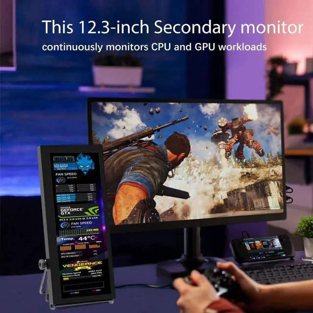Alt view image 5 of 7 - 12.3 Inch IPS Stretched Bar LCD Travel Display 1920 * 720 Secondary Monitor | HDMI USBC, Mini Portable Monitor Metal Material for Laptop Computer Windows Aida64 GPU CPU RAM Monitoring,Built-in Speaker