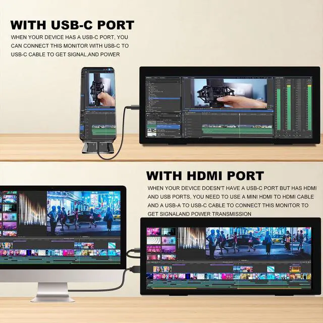 Alt view image 6 of 7 - 12.3 Inch IPS Stretched Bar LCD Travel Display 1920 * 720 Secondary Monitor | HDMI USBC, Mini Portable Monitor Metal Material for Laptop Computer Windows Aida64 GPU CPU RAM Monitoring,Built-in Speaker