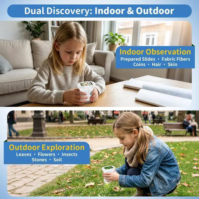 Alt view image 2 of 7 - Kids Handheld Digital Microscope 1000X: Science Gift Kit STEM Toy Ages 5-13 | 8GB SD Card for Photo/video, Rechargeable, 2.4" Screen, 8 LEDs, Portable Magnifying Glass Pocket Miniscope for Girls Boys