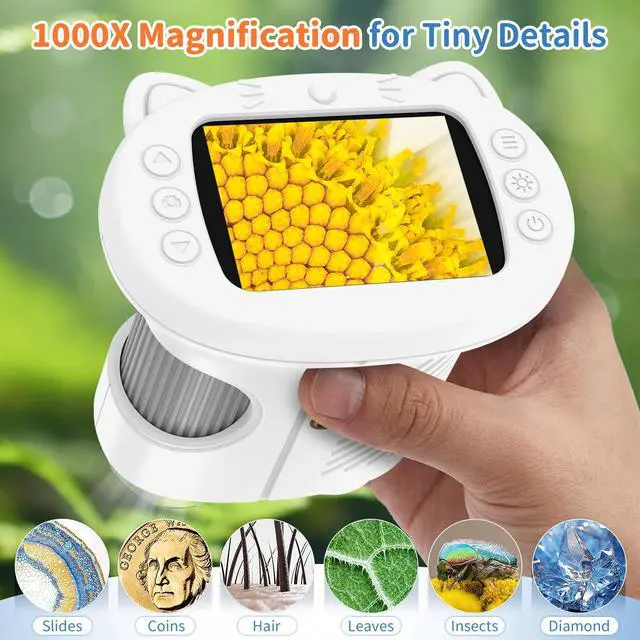 Alt view image 3 of 7 - Kids Handheld Digital Microscope 1000X: Science Gift Kit STEM Toy Ages 5-13 | 8GB SD Card for Photo/video, Rechargeable, 2.4" Screen, 8 LEDs, Portable Magnifying Glass Pocket Miniscope for Girls Boys
