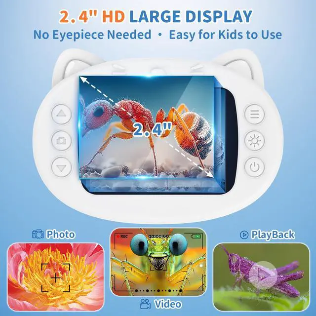 Alt view image 5 of 7 - Kids Handheld Digital Microscope 1000X: Science Gift Kit STEM Toy Ages 5-13 | 8GB SD Card for Photo/video, Rechargeable, 2.4" Screen, 8 LEDs, Portable Magnifying Glass Pocket Miniscope for Girls Boys