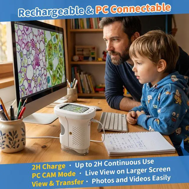 Alt view image 7 of 7 - Kids Handheld Digital Microscope 1000X: Science Gift Kit STEM Toy Ages 5-13 | 8GB SD Card for Photo/video, Rechargeable, 2.4" Screen, 8 LEDs, Portable Magnifying Glass Pocket Miniscope for Girls Boys