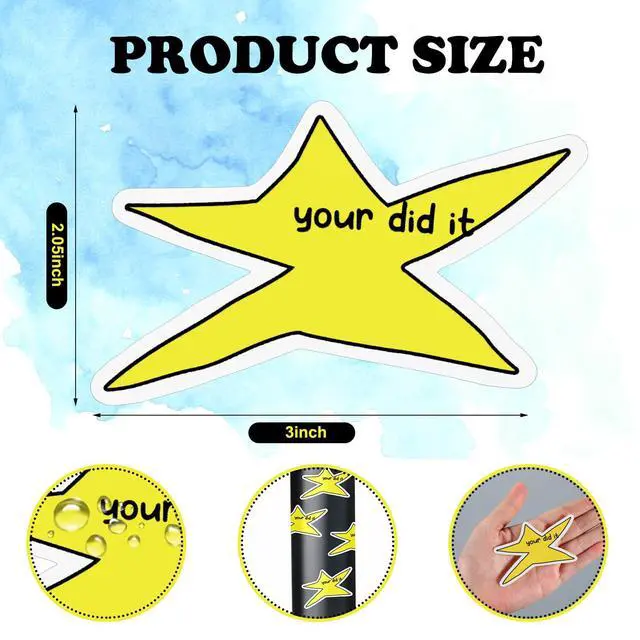 Alt view image 2 of 6 - 200 Pcs Your Did It Star Meme Sticker Bulk Funny Gold Star Decal Motivation Positive Waterproof Vinyl Die-Cut Sticker for Coworkers Student Gag Graduation Gifts Laptop Bottle Phone Cars