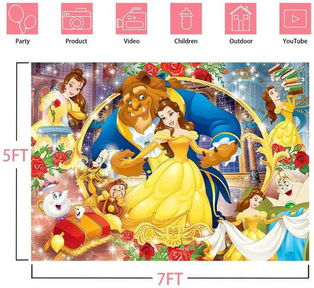 Alt view image 2 of 7 - Princess Backdrop, 7x5 FT Banner Background Cartoon Theme Birthday Party Supplies & Decor for Girls