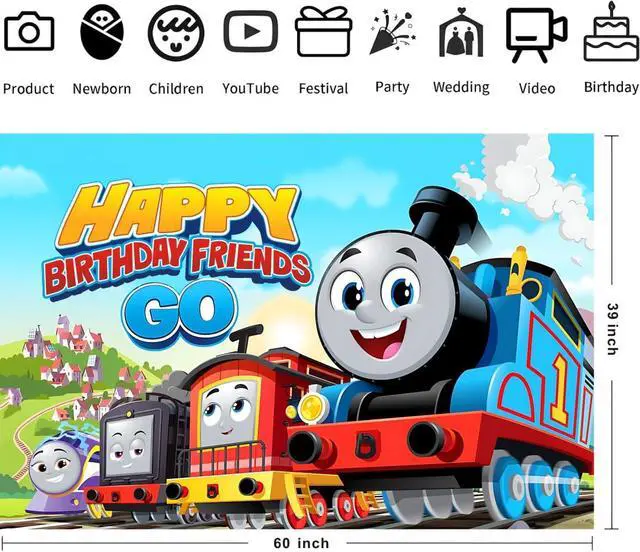 Alt view image 3 of 4 - Train Birthday Backdrop Party Supplies for Train Themed Party Decorations(5x3ft)
